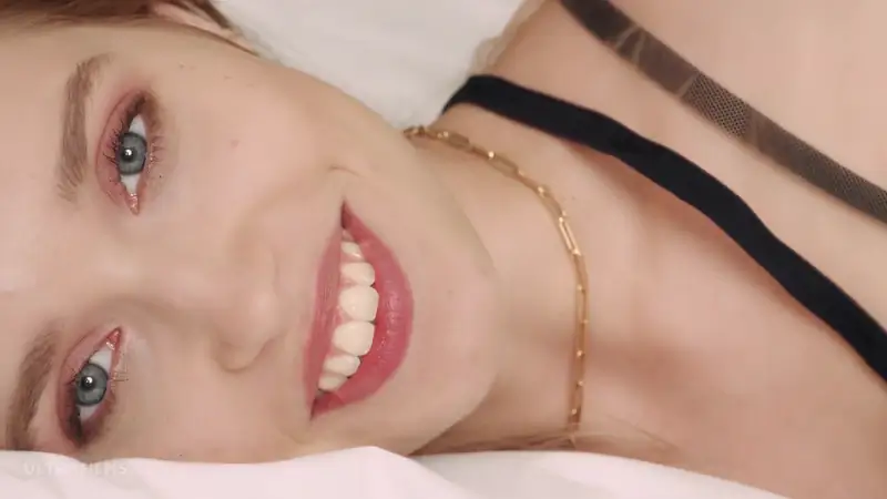 Watch Freya Mayer rubs her shaved pussy in black stockings and lingerie