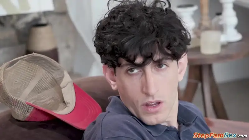 Stepmom Lauren Phillips deepthroats her stepson's big cock and gives a handjob