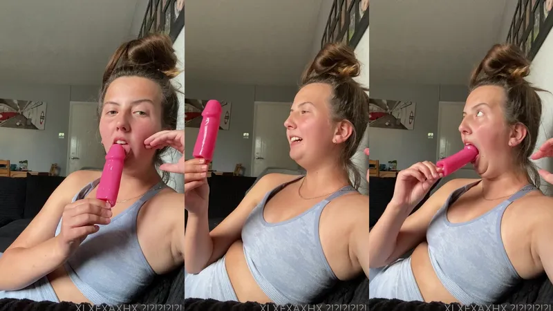 Watch Leahshorty tease & suck on a penis popsicle in her sports bra