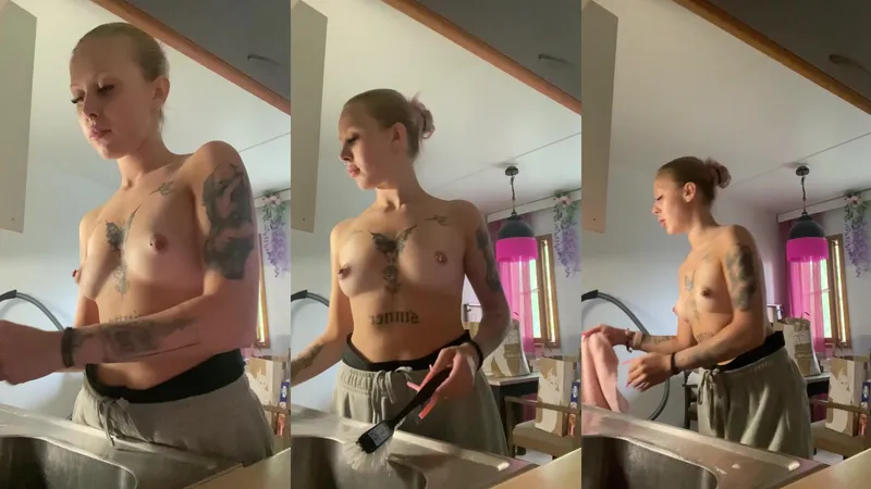 JadeBeib Flaunts Her Tits While Dishwashing