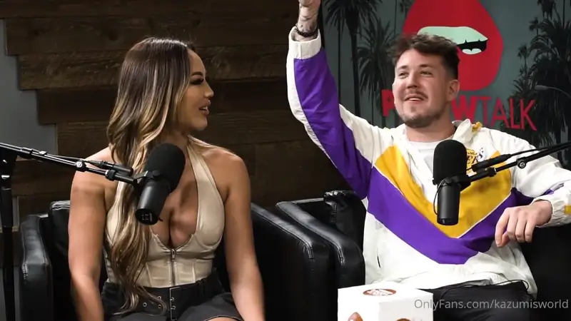 Kazumi Squirts and Cherie Deville share a pillow in hot threesome action on podcast